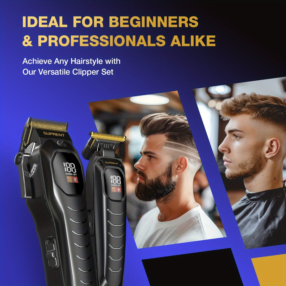 Hair Clippers & Beard Trimmer Set for Men - SUPRENT Professional Cordless Grooming Kit with T-Blade Trimmer