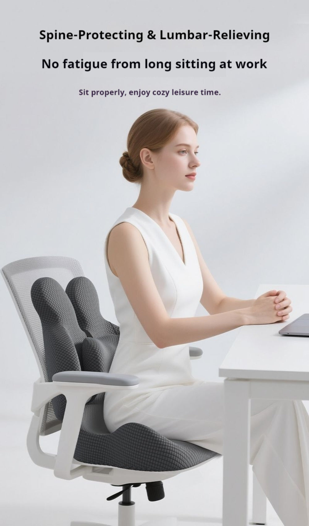 Two-Piece Contoured Seat and Lumbar Cushion Set with Adjustable Chair Straps and Three Colors