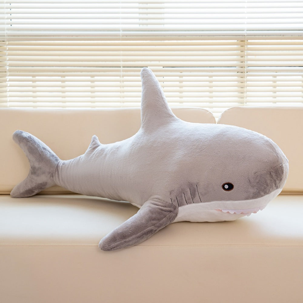 Plush Toy Jumbo Shark Pillow 24-Inch in Blue, Grey, Blue-Pink or Rainbow Colorways and Ocean Decor