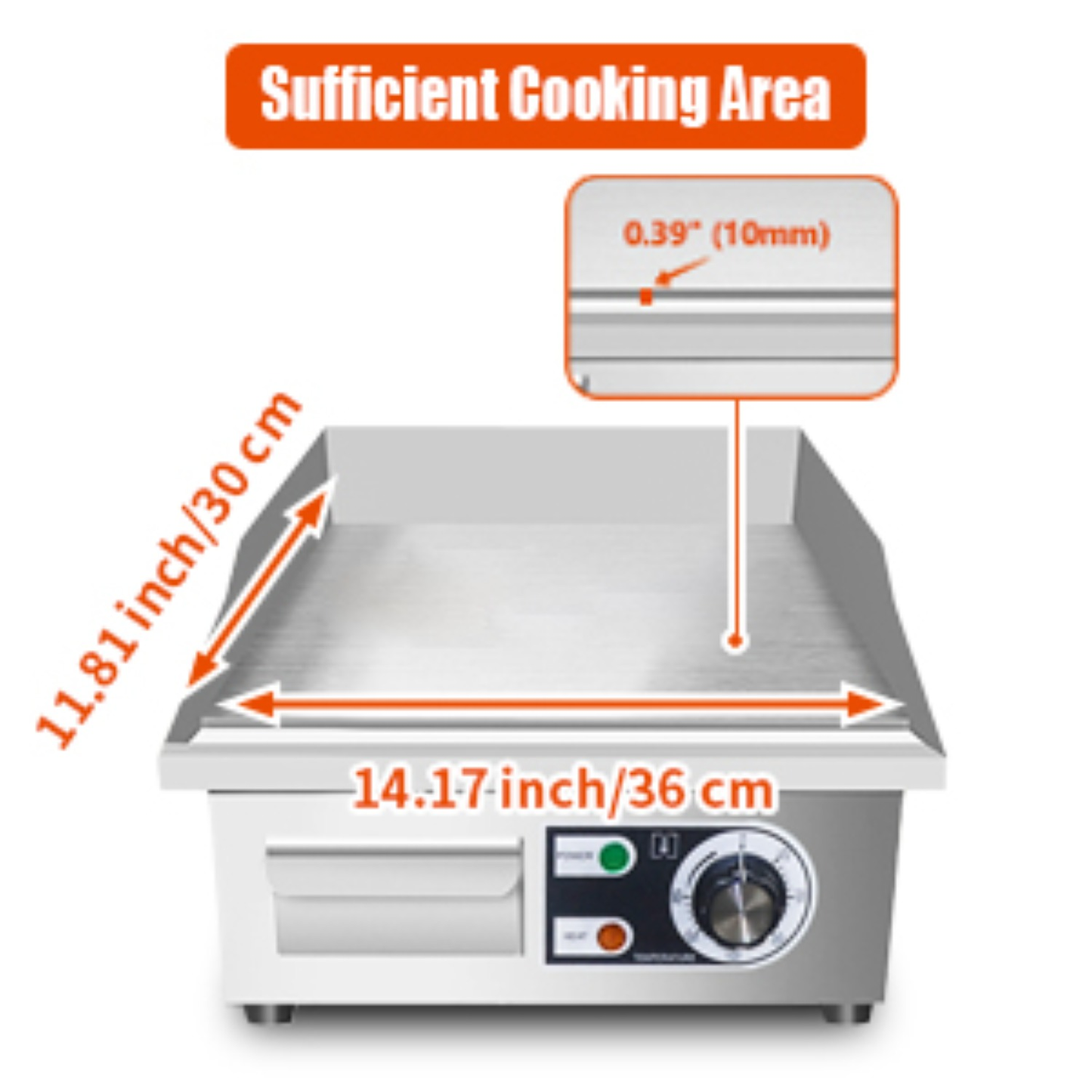 Electric Flat Top Grill 14"/22", Commercial Teppanyaki Griddle, Non-Stick Cast Iron Cooking Surface
