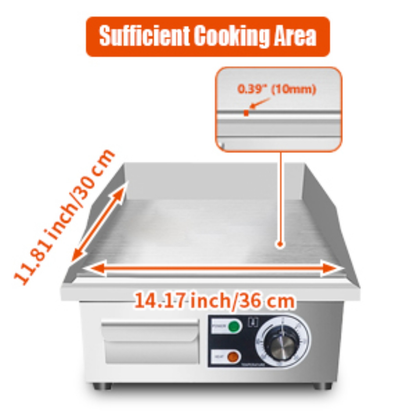 Electric Flat Top Grill 14"/22", Commercial Teppanyaki Griddle, Non-Stick Cast Iron Cooking Surface