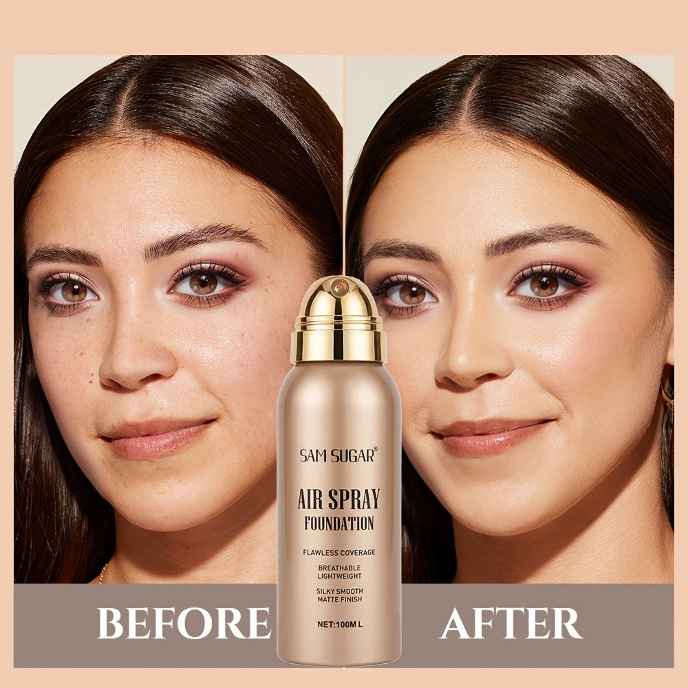 Waterproof Matte Foundation Spray Powder with Brush Set for Women – Sweat-Proof Long-Lasting Full Face Coverage Natural Finish Oil Control