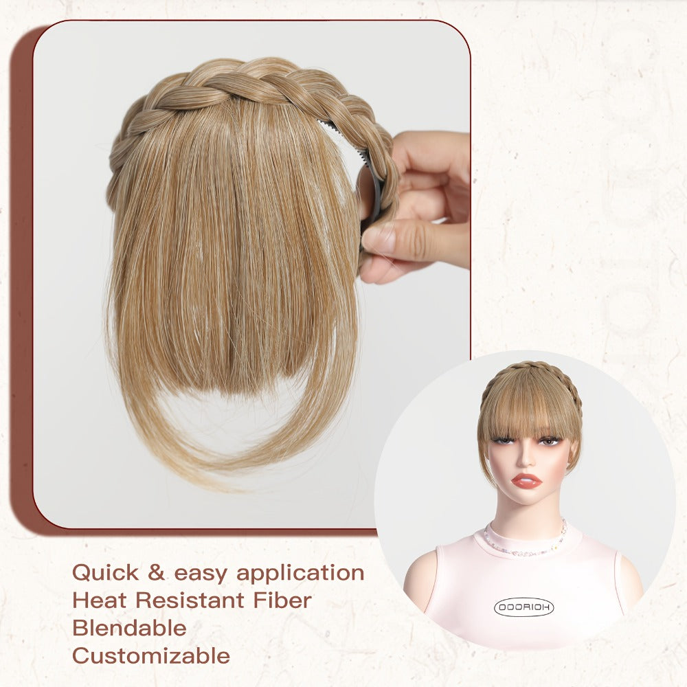 Hair Extensions Synthetic Braided Headband with 4-Inch Bangs, 55g Weight and Four Color Options