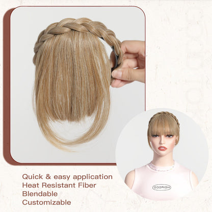 Hair Extensions Synthetic Braided Headband with 4-Inch Bangs, 55g Weight and Four Color Options