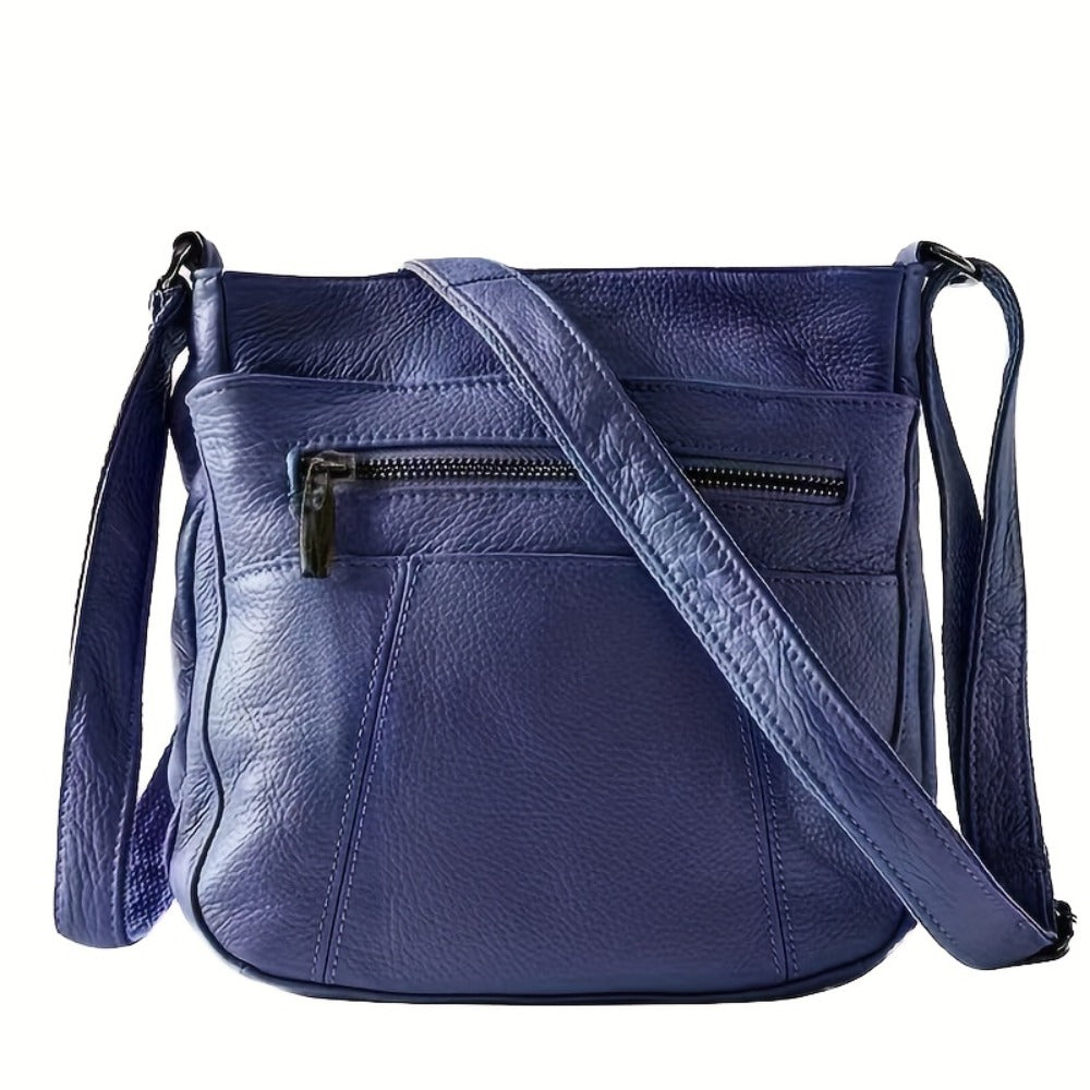 Genuine Leather Messenger Bag for Men Women Anti-Theft Zipper Multi-Pocket Shoulder Crossbody Bag Laptop Organizer Spacious Handbag Purse