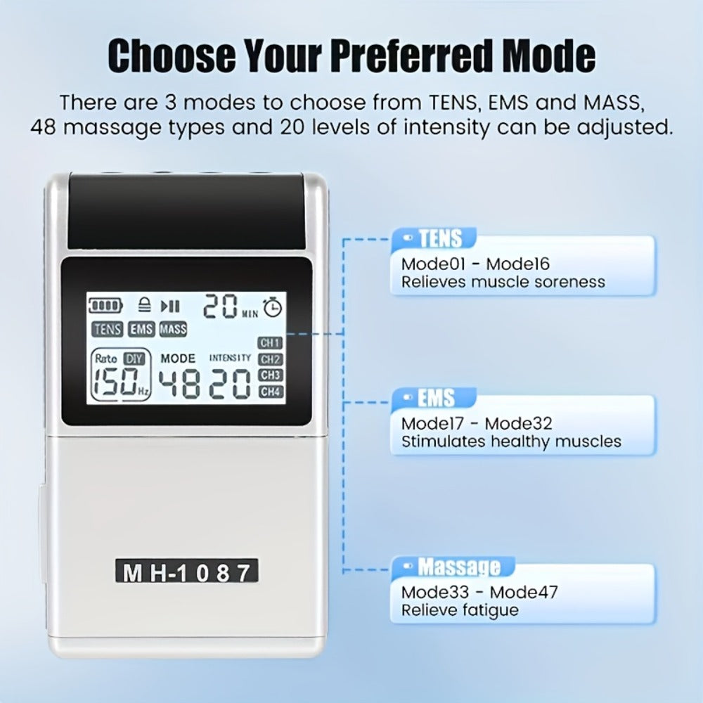 TENS EMS Unit Rechargeable Pain Device, 20 Intensity Levels 48 Modes Electric Stimulator for Back Neck Shoulder Knee Wrist Pain