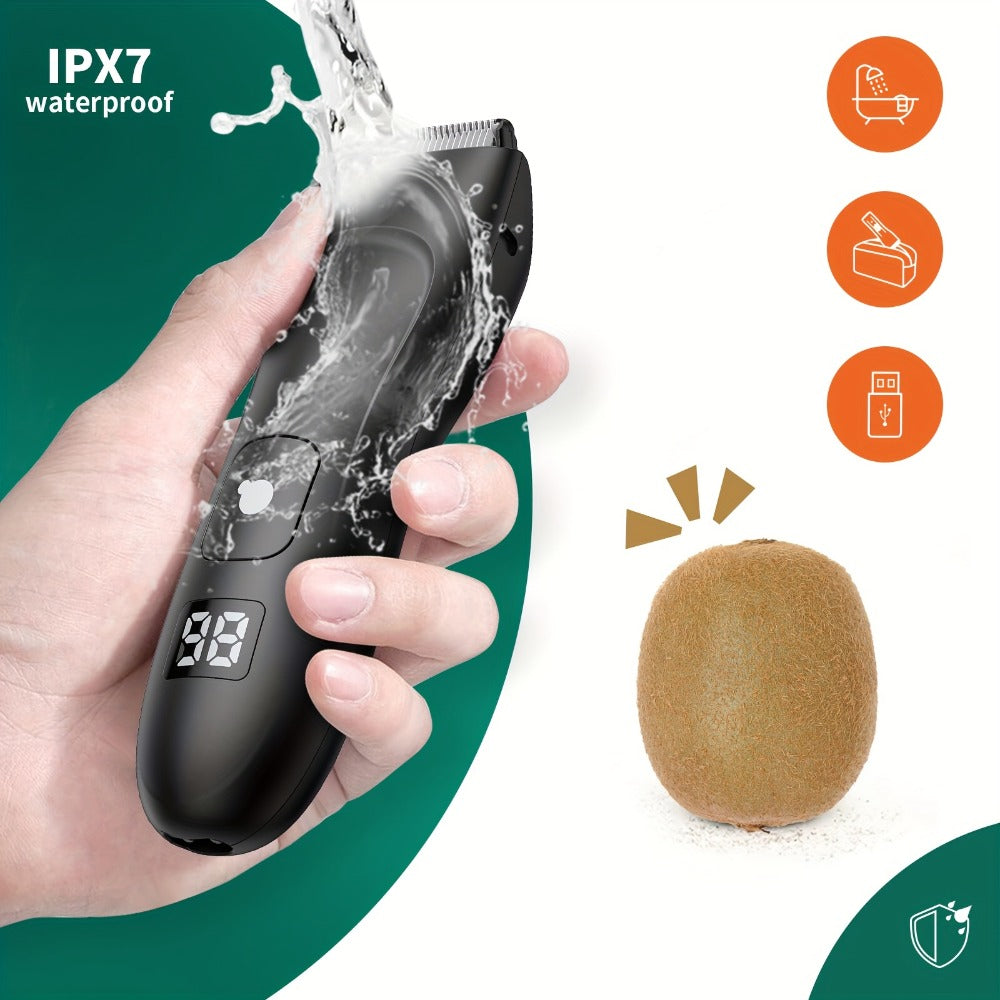 Groin Trimmer Men IPX7 Waterproof Ceramic Blade Electric Body Shaver – LCD Battery Display & Replaceable Head