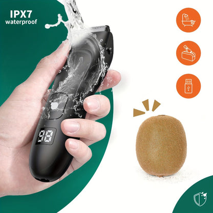 Groin Trimmer Men IPX7 Waterproof Ceramic Blade Electric Body Shaver – LCD Battery Display & Replaceable Head