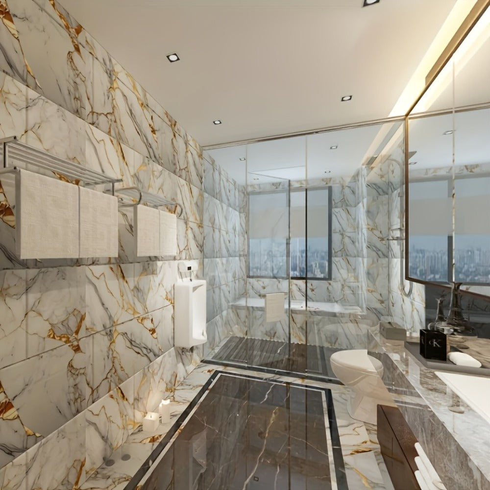 Peel and Stick Wall Tiles 50/100pcs PVC Marble Self Adhesive Vinyl Tile Stickers for Bathroom Kitchen Living Room