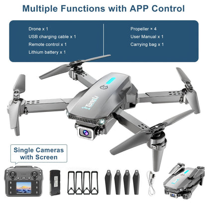 Foldable HD Camera Drone Free Storage Bag USB-C Charging 3D Flips Single or Dual Camera Built-in Screen Remote