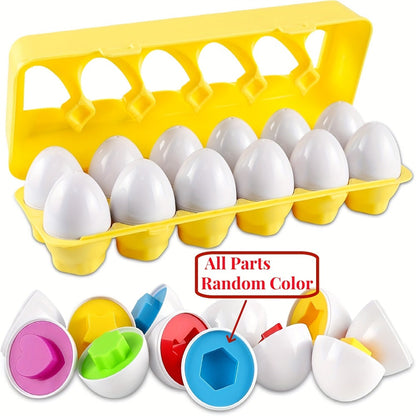 Color & Shape Matching Eggs Toy for Toddlers, Montessori Sorter Puzzle Set, Sensory Early Learning Fine Motor Skills Toy