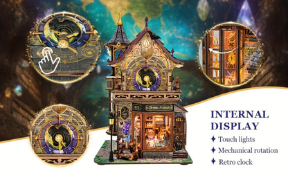 DIY Wood Miniature Bookhouse Model Kit SQ-71 Time Magic Club with Mechanical Link System – Adult Collector Dollhouse Display Piece