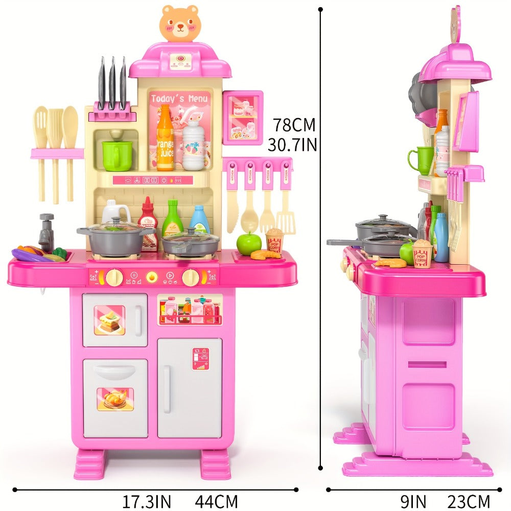 Pretend Play Kitchen Playset with Lights & Sounds, Interactive Toy Kitchen Accessories for Toddlers Ages 3+