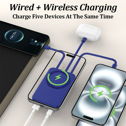 30000mAh-Labeled Magnetic Wireless Power Bank with Built-In USB-A and USB-C Cables in Four Colors