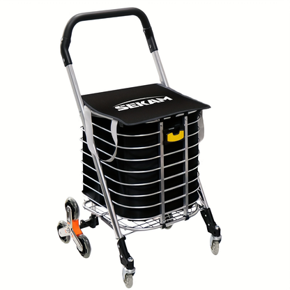 Stair Climbing Cart Collapsible Shopping Trolley with Swivel Wheels & Night Light, for Garden, Patio and Yard Use