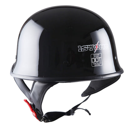 German Style Motorcycle Half Face Helmet – Novelty Skull & Carbon Fiber Design, UV Glossy Finish, Removable Washable Padding