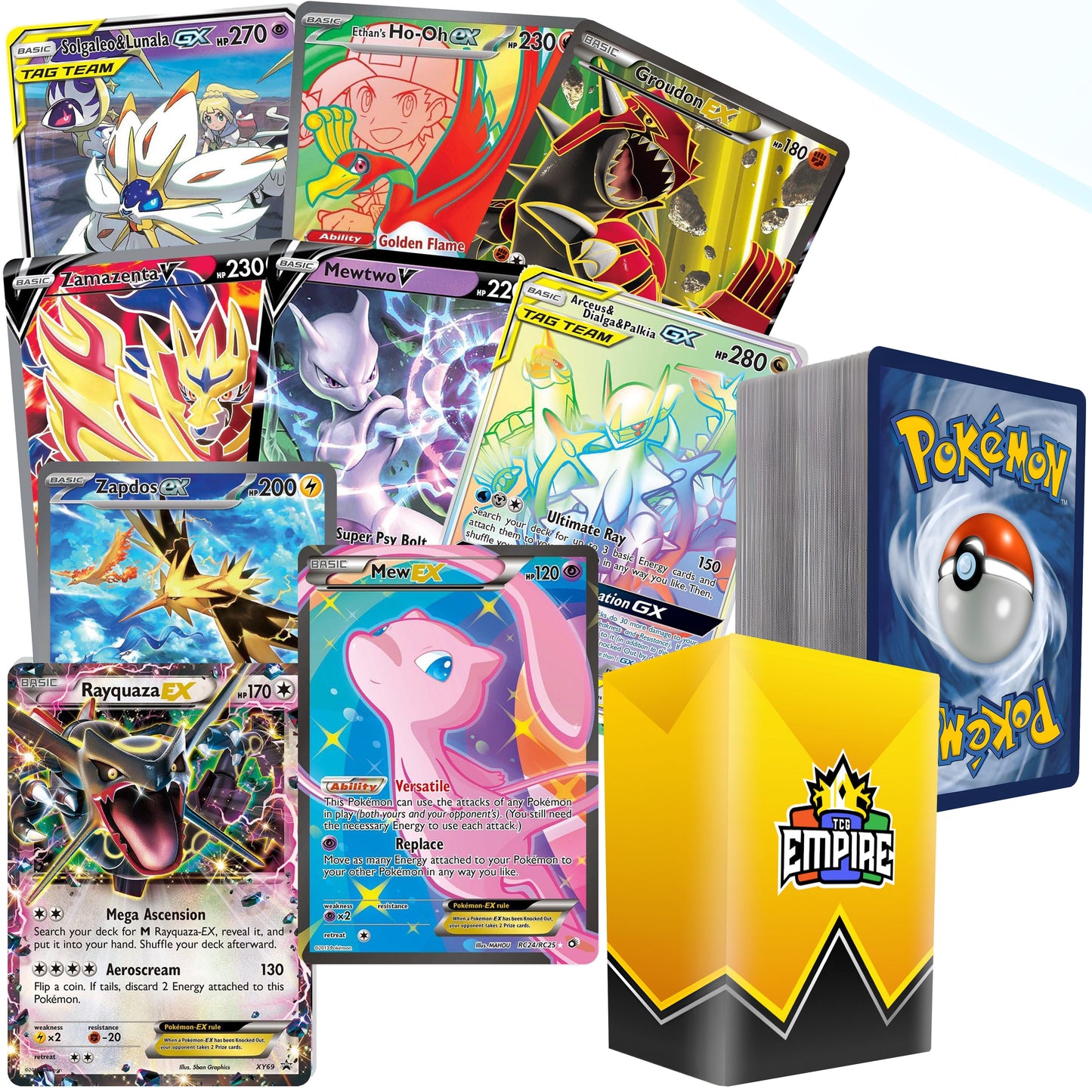 Legendary Pokemon Card Bundle 100+ Cards, Mewtwo Lugia Arceus Rayquaza Ultra Rare, 10 Holos & Rares