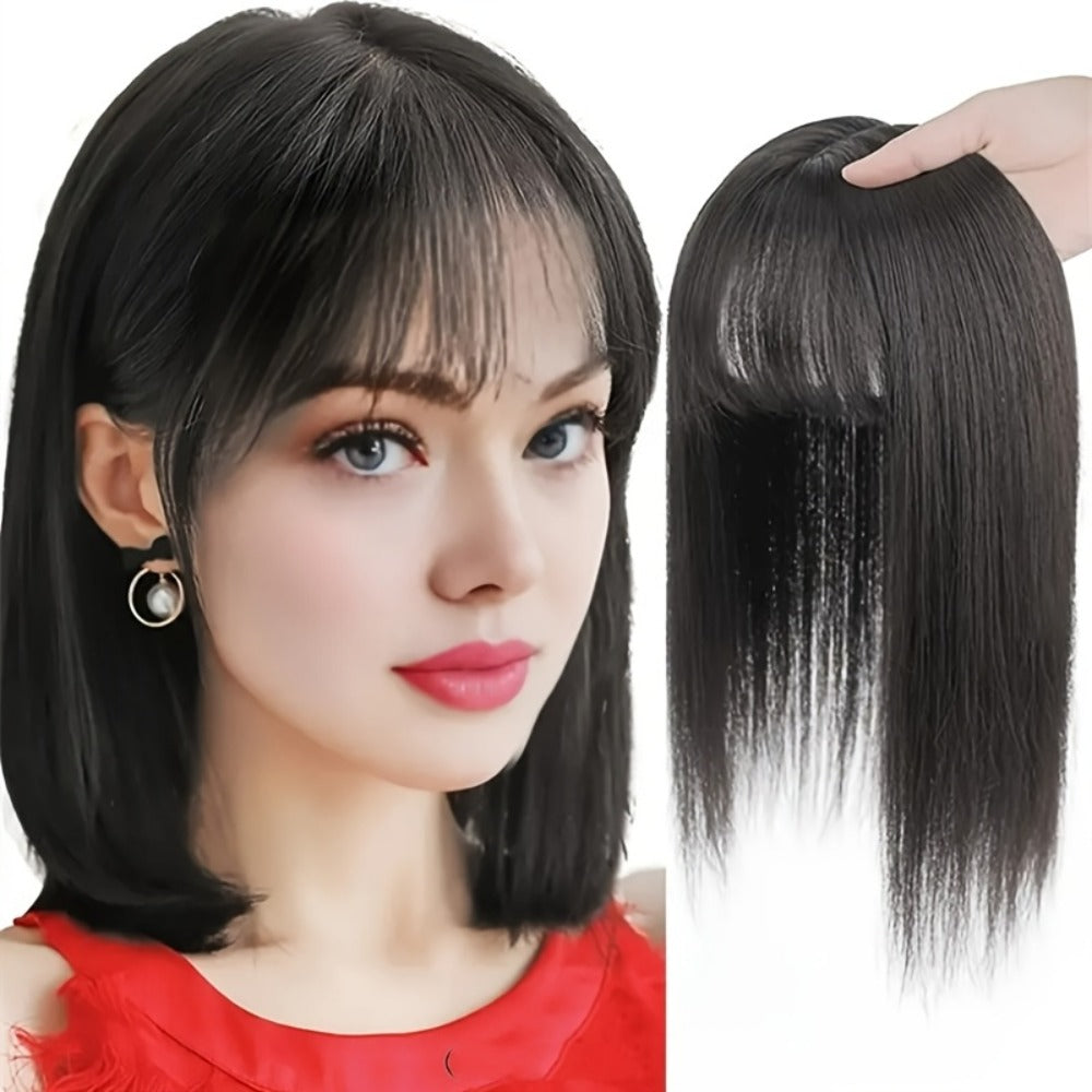Hair Topper with Bangs for Women Thinning Hair Crown Coverage 10 Inch Lightweight Clip In Top Wig Volume Boost Black Dark Brown Light Brown