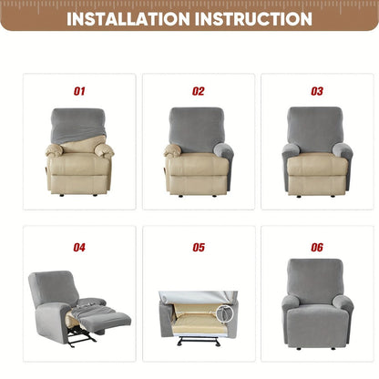 Sofa Cover Three-Seat Jacquard Knit Slipcover with Side Pocket, Elastane Stretch and Seven Solid Colors