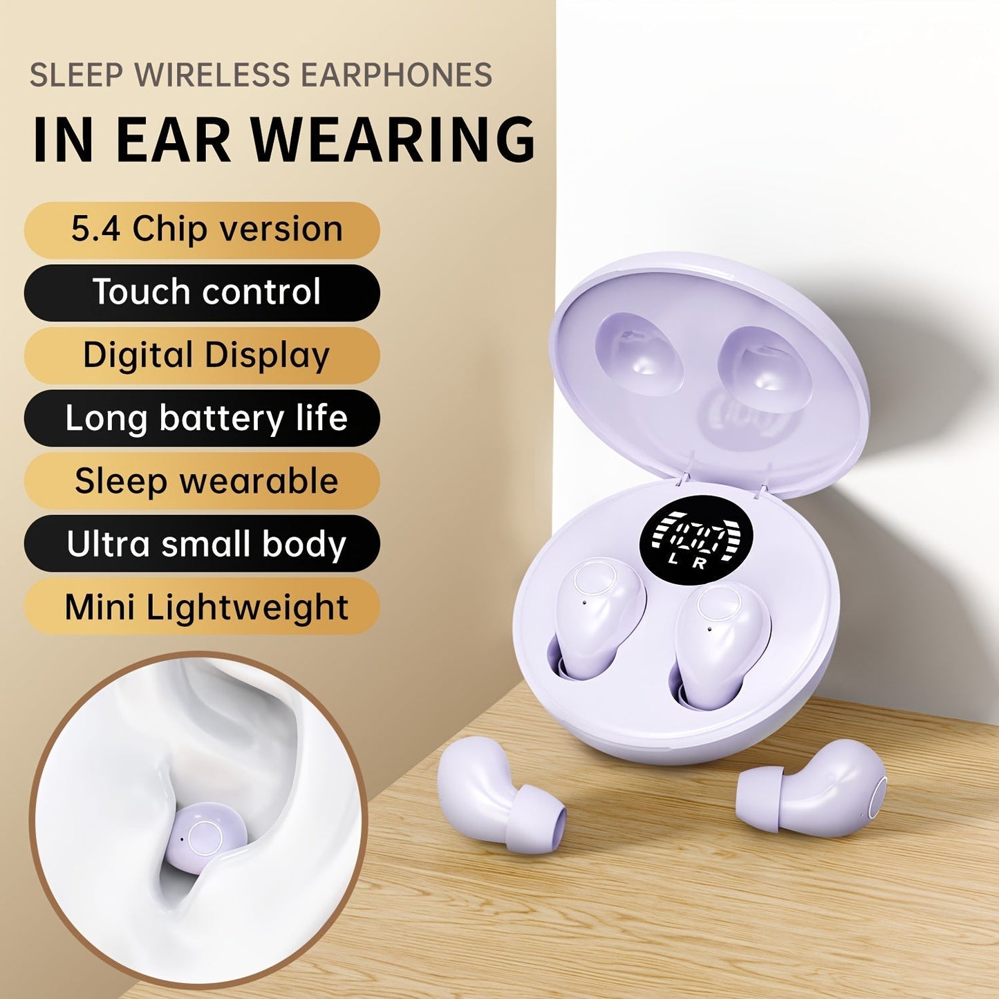 Sleep Bluetooth Earphones Ultra-Thin Design Deep Sleep Mode 18D Bass Microphone Wireless for Home for an Everyday Personal Care Routine