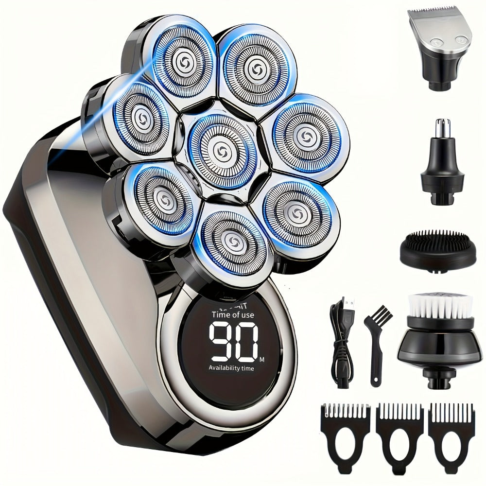 Bald Head Shaver Electric - 5-in-1 Rechargeable Grooming Kit with Type-C Fast Charging for Everyday Face, Beard and Body Grooming