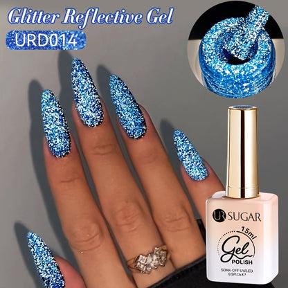 Gel Nail Polish UR SUGAR Reflective Glitter in 15ml with Fluorescent Neon Shimmer and UV/LED Soak-Off Cure