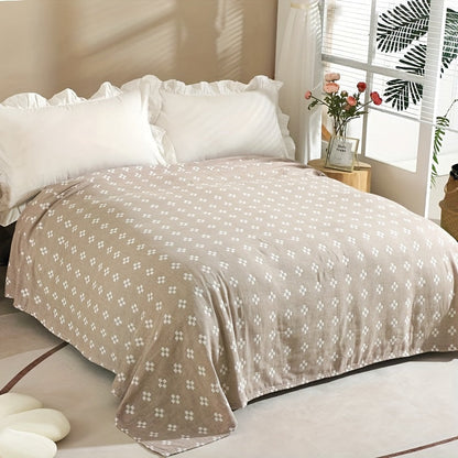 Jacquard Cotton Blanket, Geometric Cross Pattern Pure Cotton Throw, Breathable All Season, 4 Colors
