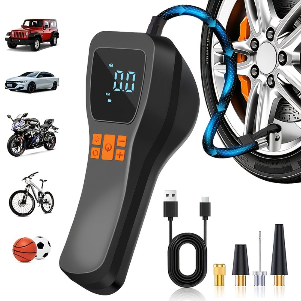 Cordless Tire Inflator Portable USB Rechargeable – Digital Gauge & LED Light, Fast Air Compressor with Auto Shutoff for Car, Bike
