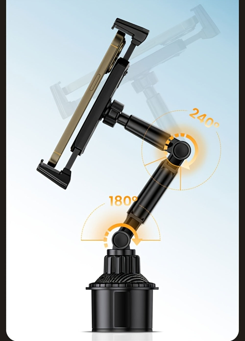 TP08 Cup-Base Car Phone Mount with Expanding Lower Base and Adjustable Clamp for 4–13-Inch Devices