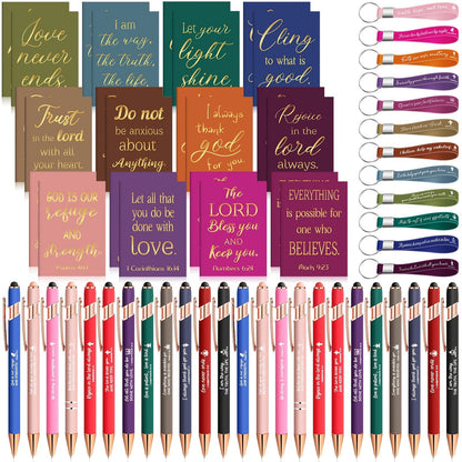Christian Gifts Bulk Set 72pcs | Inspirational Religious Notebooks Ballpoint Pens Verse Keychains – Bible Quote Party Favors for Church