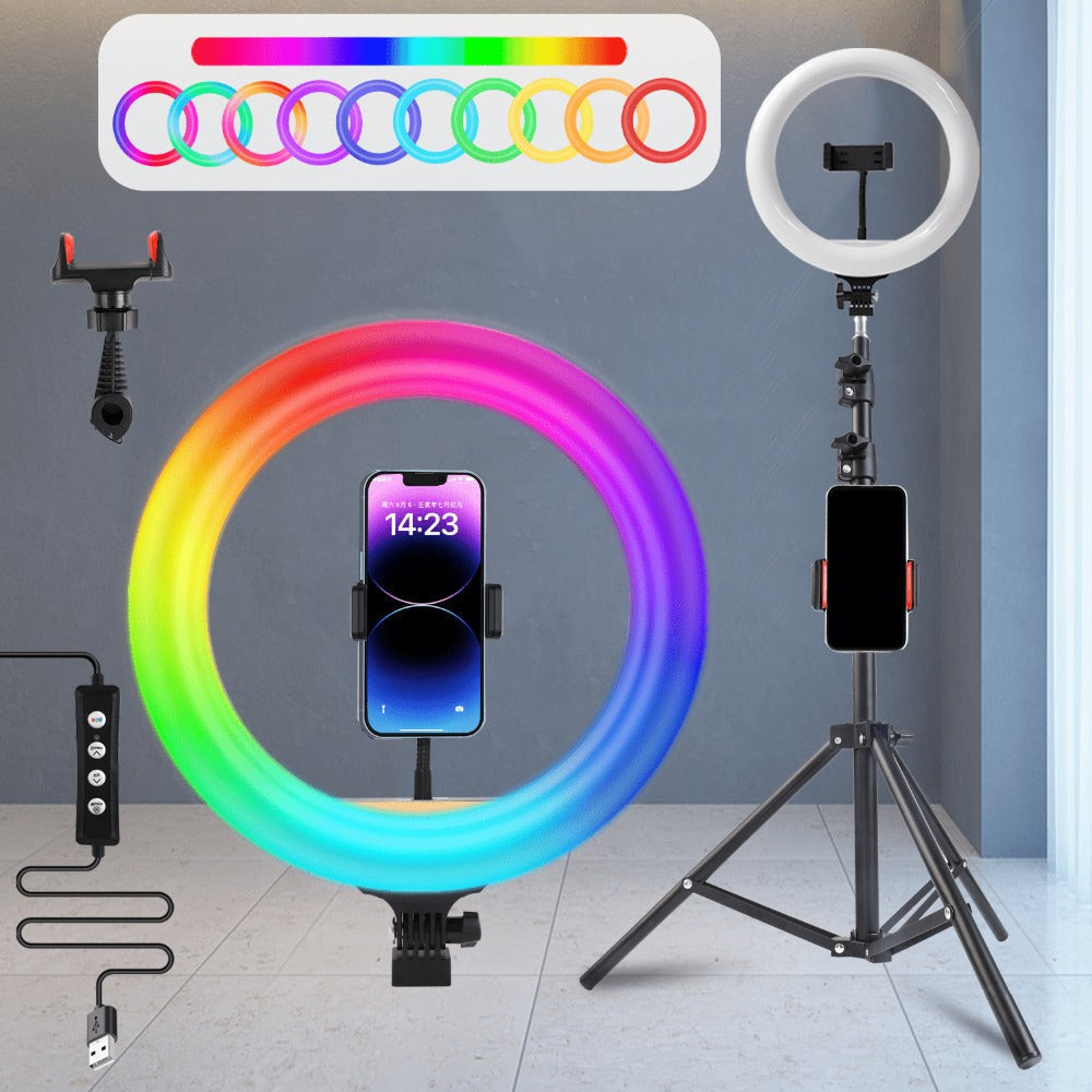 RGB LED Ring Light 43-Inch Adjustable Stand with Phone Holder USB Powered Multicolor Circle Fill for an Everyday Personal Care Routine