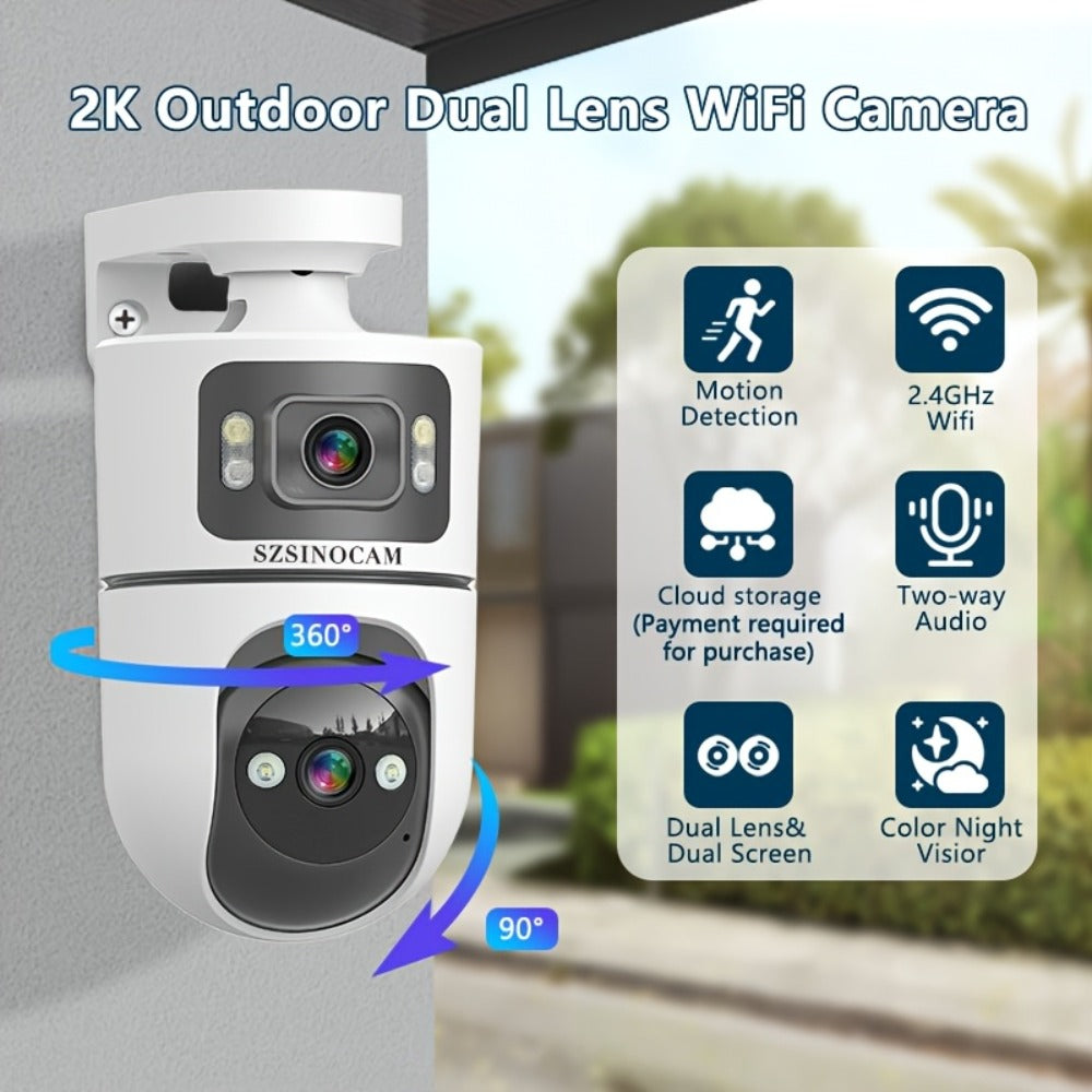 Security Camera QW2 Dual-Lens Outdoor PTZ Model with IP66, Auto Tracking, Two-Way Audio and Four Pack Options