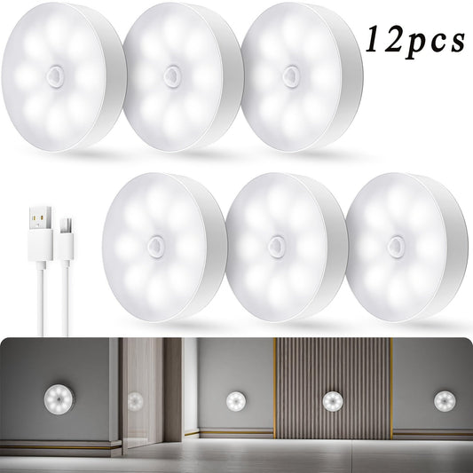 Wireless Motion Sensor Night Light USB Rechargeable - Dimmable Wall Lamp Dual Mode PIR for Home Cooking, Dining and Outdoor Meals