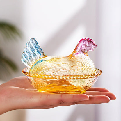 Chicken Shaped Glass Storage Jar with Lid Decorative Pearl Hen Candy Jar Reusable Desktop for Home Cooking, Dining and Outdoor Meals