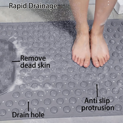 Textured Suction-Cup Shower Mat with 69 × 36 cm Size, Drain Holes and Blue or Gray Color Options