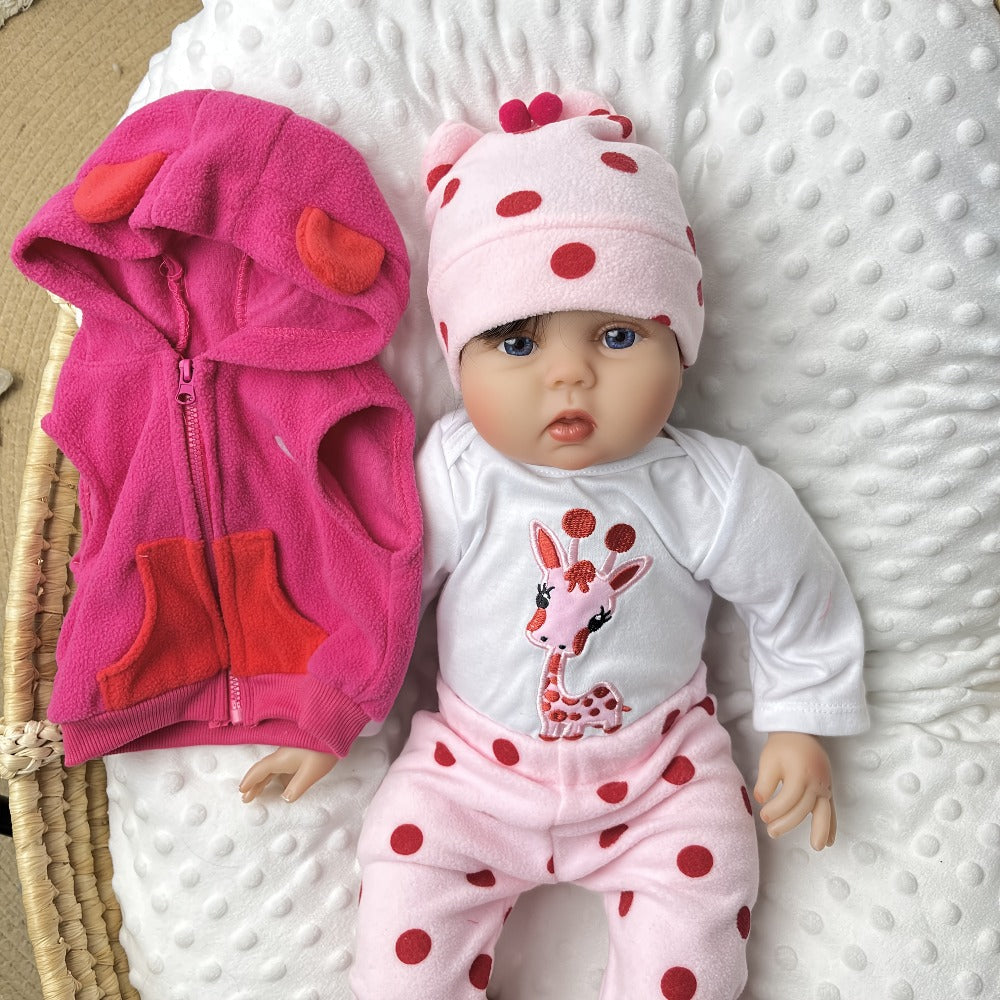 Open-Eye 22-Inch Baby Doll with Pink Giraffe Plush, Giraffe Outfit and 55 cm Size Label for Pretend Play