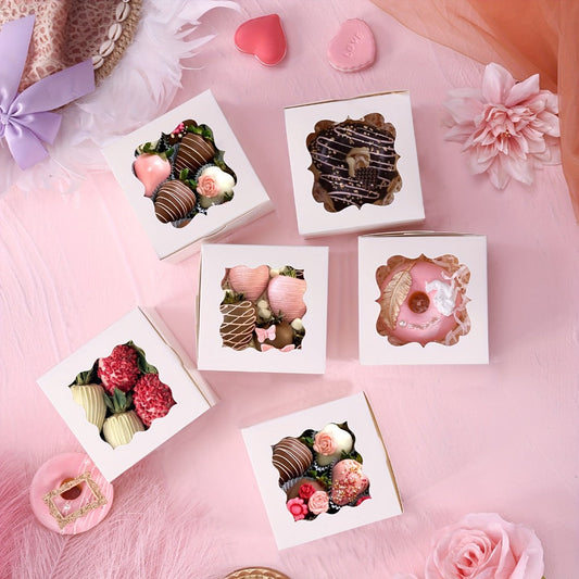 150-Pack White Treat Boxes with Scalloped Window, 4 x 4 x 2.5-Inch Size and Fold-Flat Design
