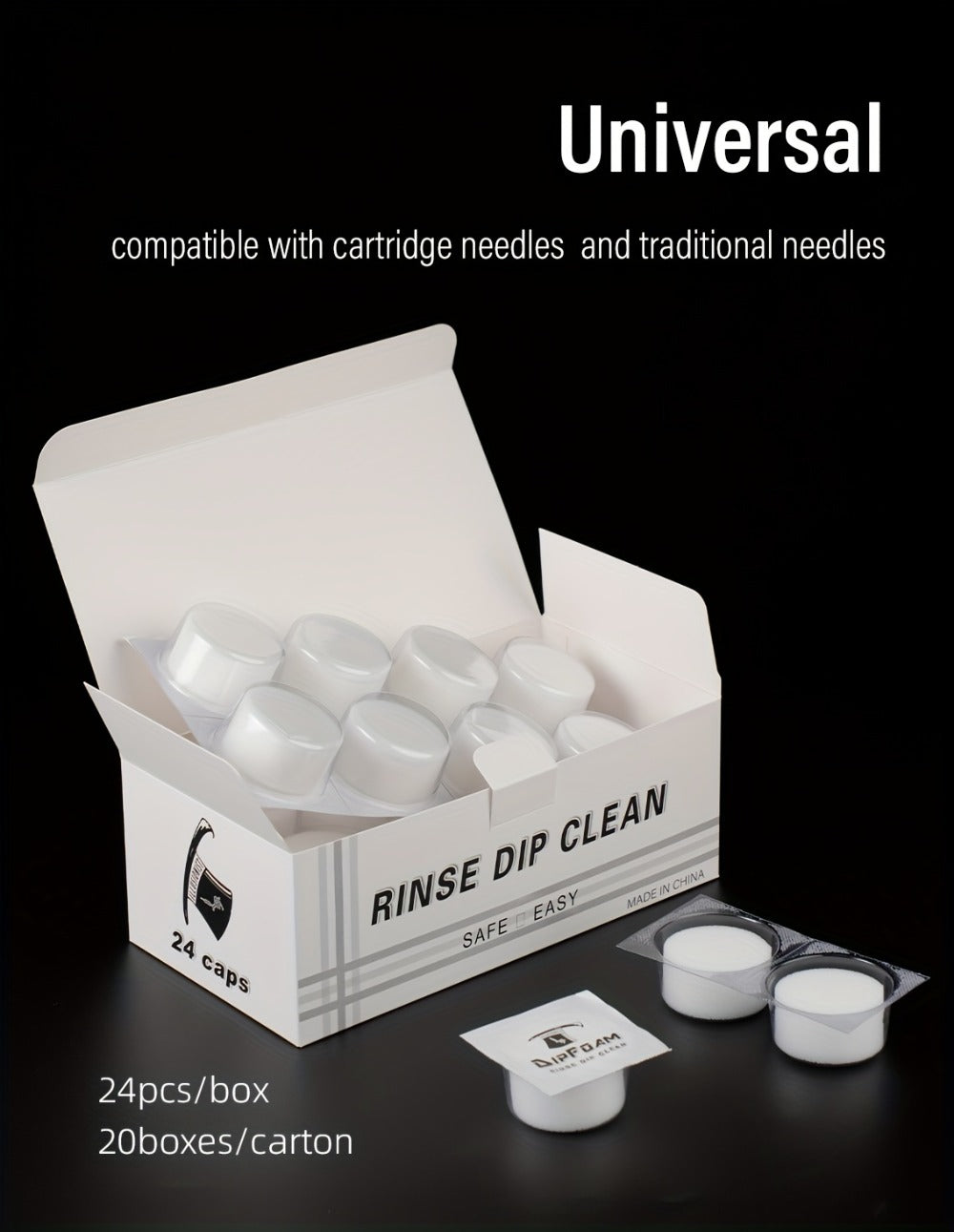 Tattoo Needle Dip Clean Cups 24pcs Foam Liner, Odorless Non-Electric Safe Cleaning for Cartridge & Traditional Needles