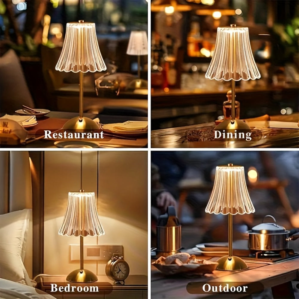 Crystal LED Table Lamp Vintage USB Rechargeable 3 Color Dimmable Touch Control Bedside Night Light for Bedroom Living Room Office Reading
