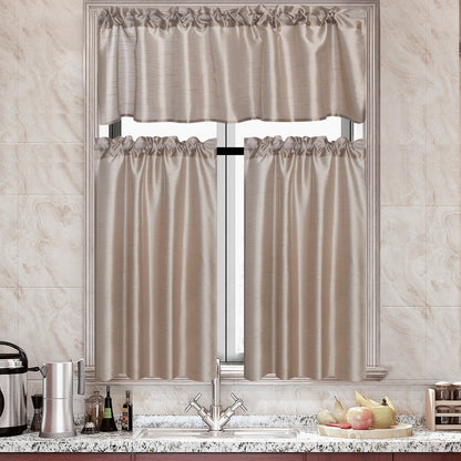 Three-Piece Faux Silk Window Curtain Set with Rod-Pocket Valance, Two 26 x 36-Inch Tiers and Eleven Colors
