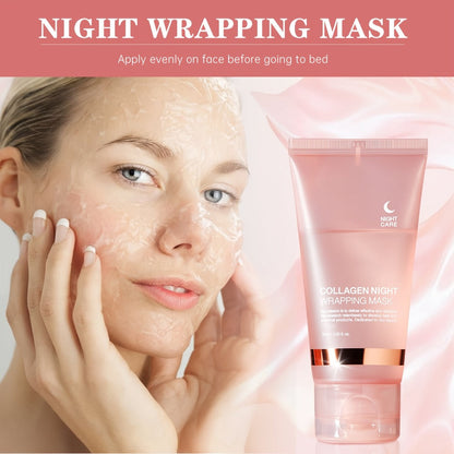 Collagen Night Mask with Jelly Brush, Alcohol-Free Squalane Gel Overnight Face Mask, Deep Nourishing &