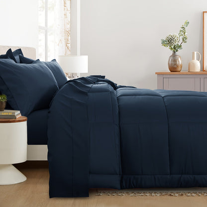 7 Piece Comforter Set Luxury Soft Fluffy Bedding All Season Bed in a Bag with Comforter Fitted Sheet Flat Sheet Pillowcases Hypoallergenic