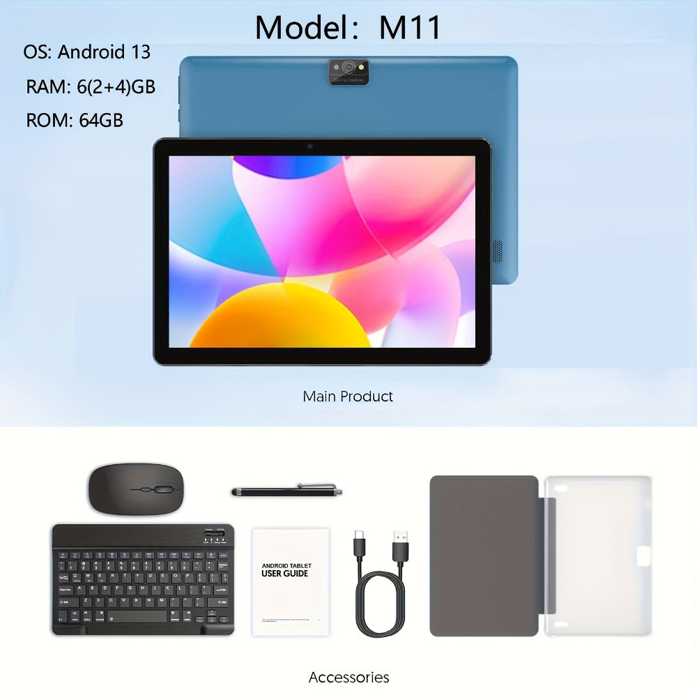 Android Tablet 10-Inch 2-in-1 with 1280x800 IPS Display, 64GB Internal Storage and Keyboard Bundle Options