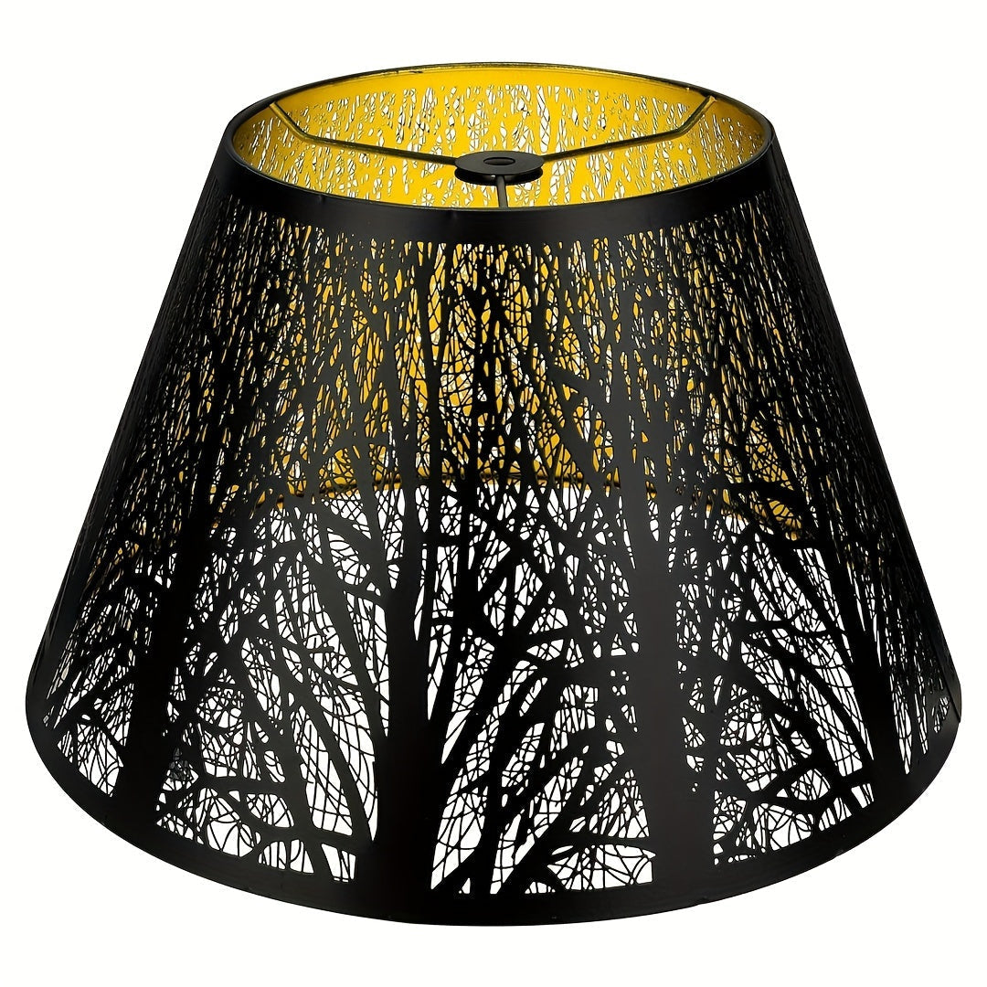 Metal Lampshade Etched Forest & Leaf Design | Black Exterior Gold Interior | Barrel Lamp Shade for Table Lamp & Floor Lamp |