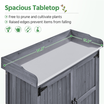 Rolling Potting Bench 3-Tier Wooden Garden Workstation Waist-High Galvanized Metal Top Lockable Casters for Garden, Patio and Yard Use