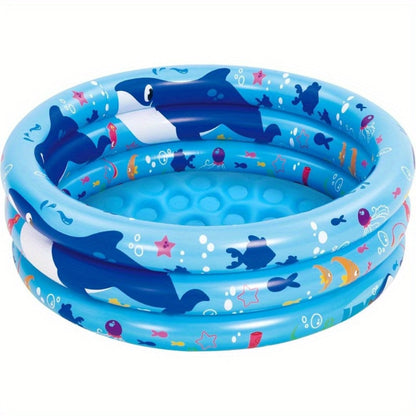Whale Inflatable Kiddie Pool 34 Inch for Toddlers & Dogs, 3-Ring Ocean Pattern Baby Pool, Portable Backyard Water Play Pit