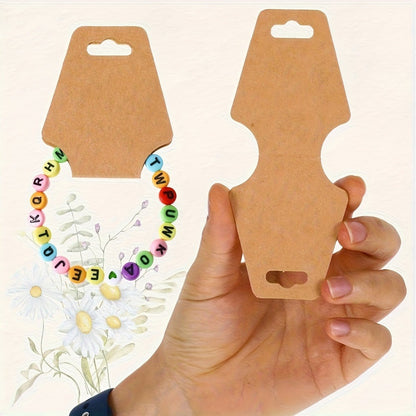 Jewelry Display Cards Wooden Self-Adhesive Kraft Backing | Rounded Corner Hang Tags for Necklaces Bracelets Keychains Boutique Packaging