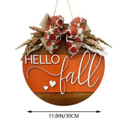 Hello Fall 3D Door Hanger – Autumn Harvest Pumpkin Wheat Bow Fall Wreath Door Sign Seasonal Home Decor