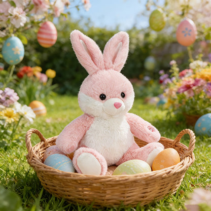Plush Toy Light-Up Bunny in 8-Inch or 12-Inch Sizes with Pink Ears and Colorful LED Glow for Character Display, Room Decor and Gift