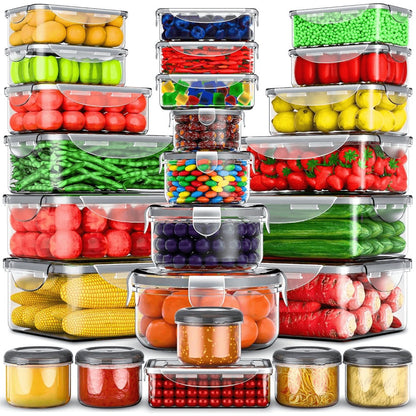 Meal Prep Box Food Storage Organizer with Stackable Lidded Plastic Sets in Three Piece Counts